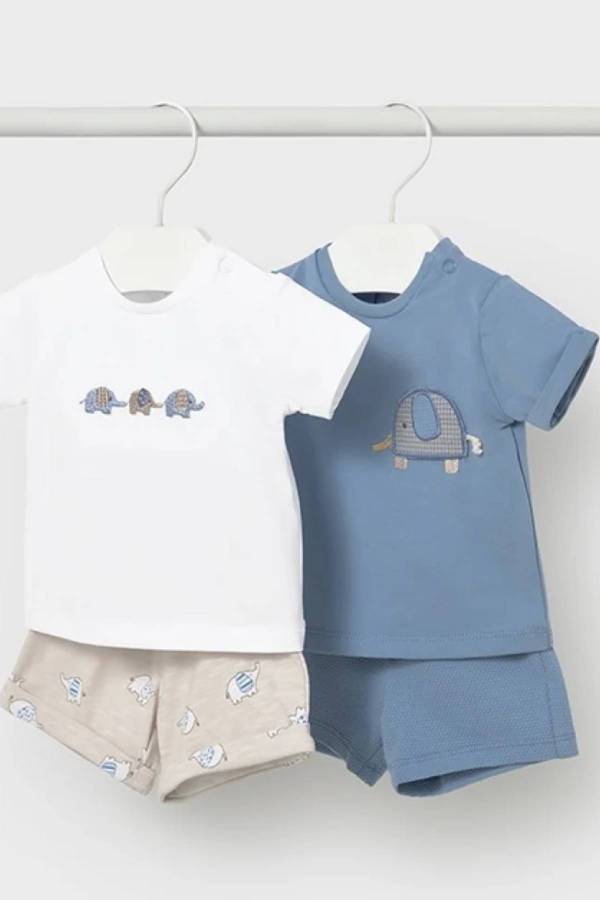 Mayoral Yazlık Erkek Bebek Kısa Kol T-shirt Şort 4'lü Set Mavi