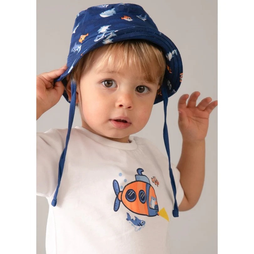 Mayoral Yazlık Erkek Bebek Kısa Kol T-shirt Şort Şapka 3'lü Set Lacivert