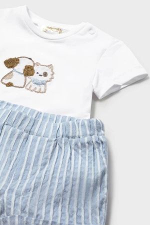 Mayoral Yazlık Erkek Bebek Kısa Kol T-shirt Şort Şapka 3'lü Set Mavi - Thumbnail