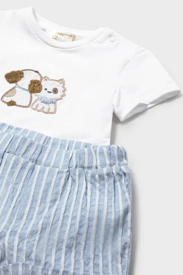Mayoral Yazlık Erkek Bebek Kısa Kol T-shirt Şort Şapka 3'lü Set Mavi