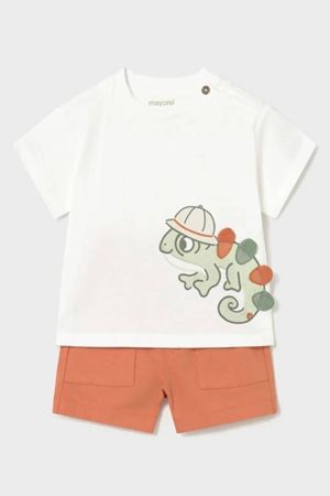 Mayoral - Mayoral Yazlık Erkek Bebek Kısa Kol T-shirt Şort Set Turuncu