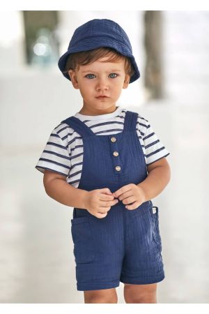 Mayoral Yazlık Erkek Bebek Kısa Salopet Şapka Set Koyu Mavi - Thumbnail