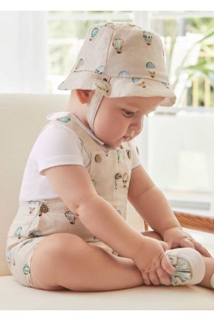 Mayoral Yazlık Erkek Bebek Kısa Tulum Şapka Krem - Thumbnail