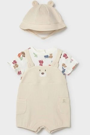 Mayoral - Mayoral Yazlık Erkek Bebek Kısa Tulum Şapka Set Bej