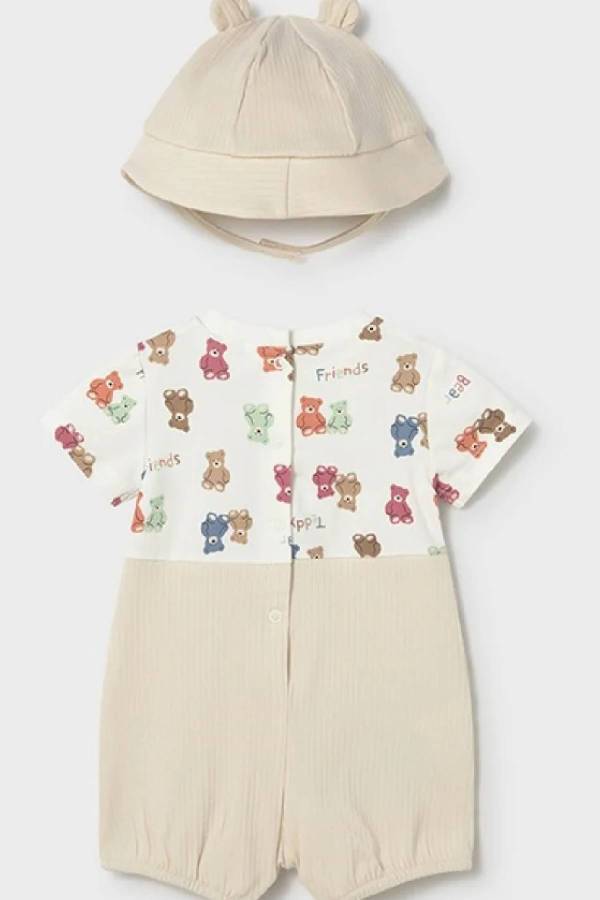 Mayoral Yazlık Erkek Bebek Kısa Tulum Şapka Set Bej