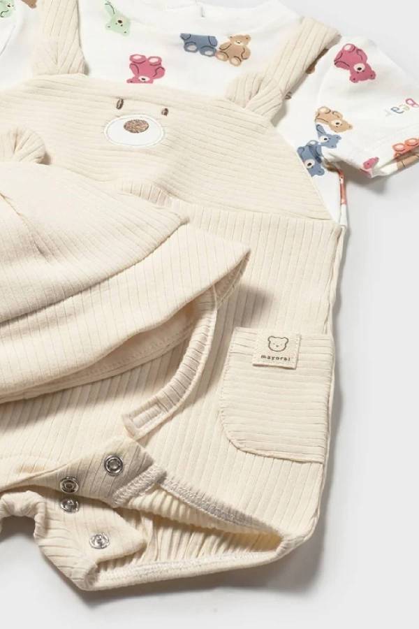 Mayoral Yazlık Erkek Bebek Kısa Tulum Şapka Set Bej