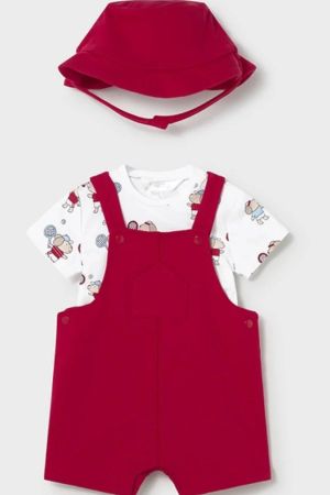Mayoral - Mayoral Yazlık Erkek Bebek Kısa Tulum Şapka Üçlü Set Kırmızı