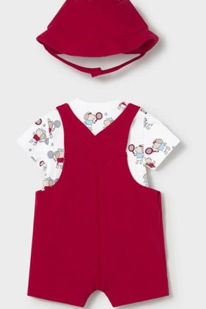 Mayoral Yazlık Erkek Bebek Kısa Tulum Şapka Üçlü Set Kırmızı - Thumbnail