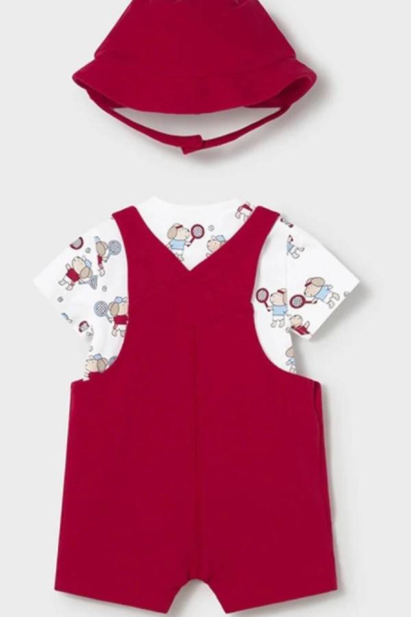 Mayoral Yazlık Erkek Bebek Kısa Tulum Şapka Üçlü Set Kırmızı