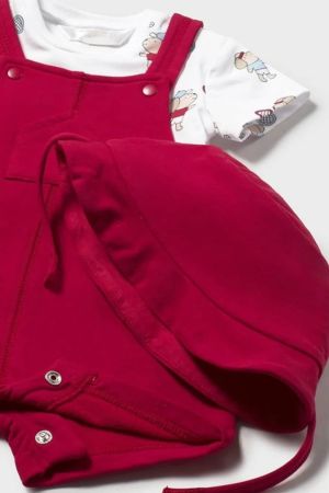 Mayoral Yazlık Erkek Bebek Kısa Tulum Şapka Üçlü Set Kırmızı - Thumbnail