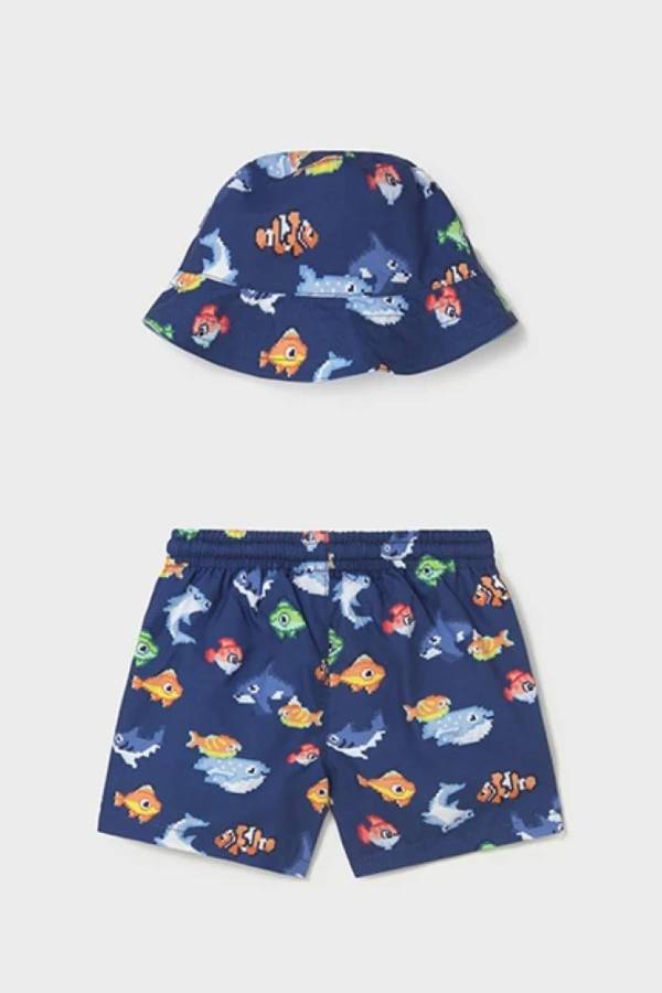 Mayoral Yazlık Erkek Bebek Şort Mayo Şapka Set Lacivert