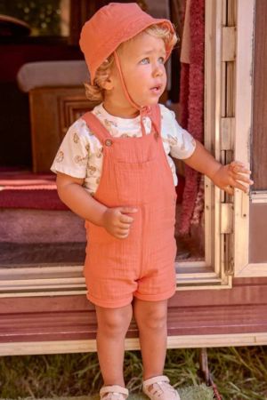 Mayoral - Mayoral Yazlık Erkek Bebek T-shirt Kısa Salopet Tulum Şapka 3'lü Set Turuncu