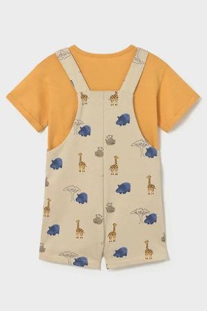 Mayoral Yazlık Erkek Bebek T-shirt Kısa Salopet Tulum Set Bej - Thumbnail