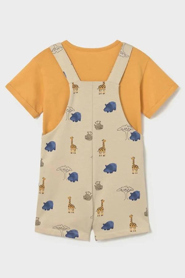 Mayoral Yazlık Erkek Bebek T-shirt Kısa Salopet Tulum Set Bej