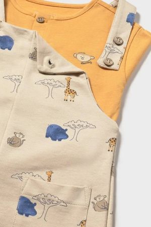 Mayoral Yazlık Erkek Bebek T-shirt Kısa Salopet Tulum Set Bej - Thumbnail