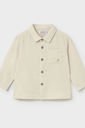 Mayoral - Mayoral Yazlık Erkek Bebek Uzun Kol Gömlek Bej