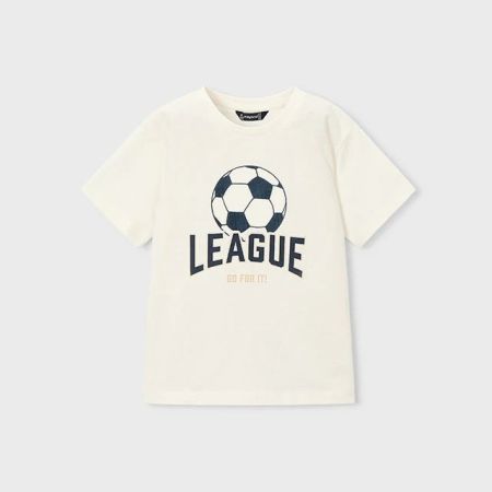 Mayoral - Mayoral Yazlık Erkek Kısa Kol Futbol Basklı T-shirt Ekru
