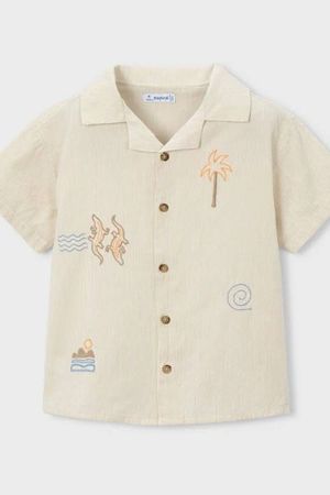 Mayoral Yazlık Erkek Kısa Kol Gömlek Bej - Thumbnail