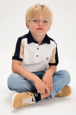 Mayoral - Mayoral Yazlık Erkek Polo Yaka Kısa Kol T-shirt Ekru