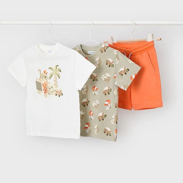 Mayoral Yazlık Erkek T-shirt Şort Üçlü Set Bej