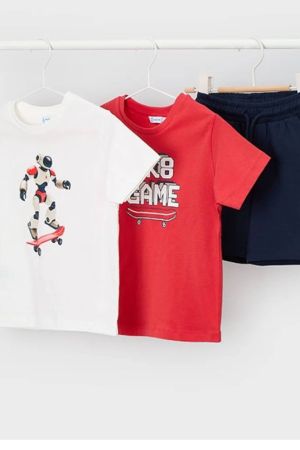 Mayoral - Mayoral Yazlık Erkek T-shirt Şort Üçlü Set Kırmızı