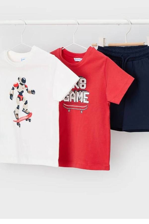 Mayoral Yazlık Erkek T-shirt Şort Üçlü Set Kırmızı