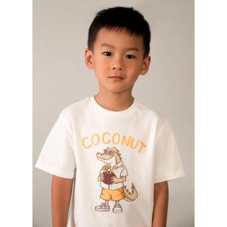 Mayoral - Mayoral Yazlık Erkek Timsah Desenli Kısa Kol T-shirt Ekru