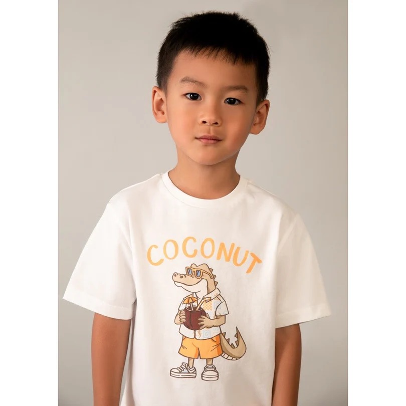 Mayoral Yazlık Erkek Timsah Desenli Kısa Kol T-shirt Ekru