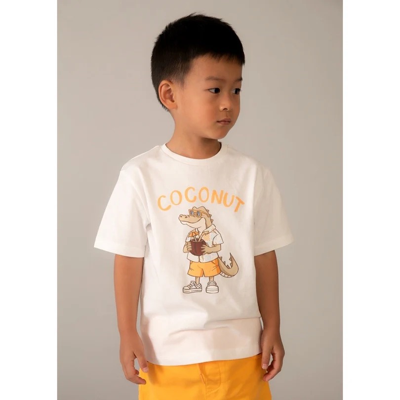 Mayoral Yazlık Erkek Timsah Desenli Kısa Kol T-shirt Ekru