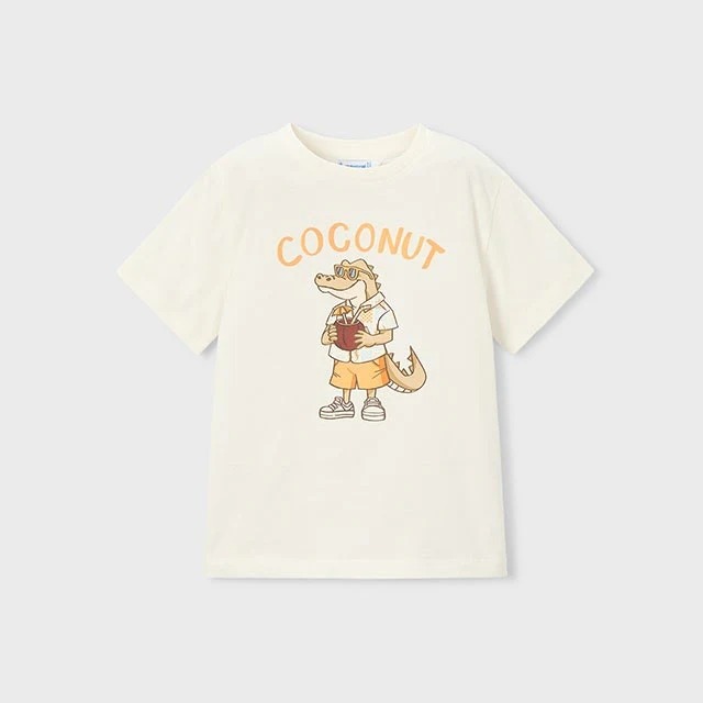 Mayoral Yazlık Erkek Timsah Desenli Kısa Kol T-shirt Ekru