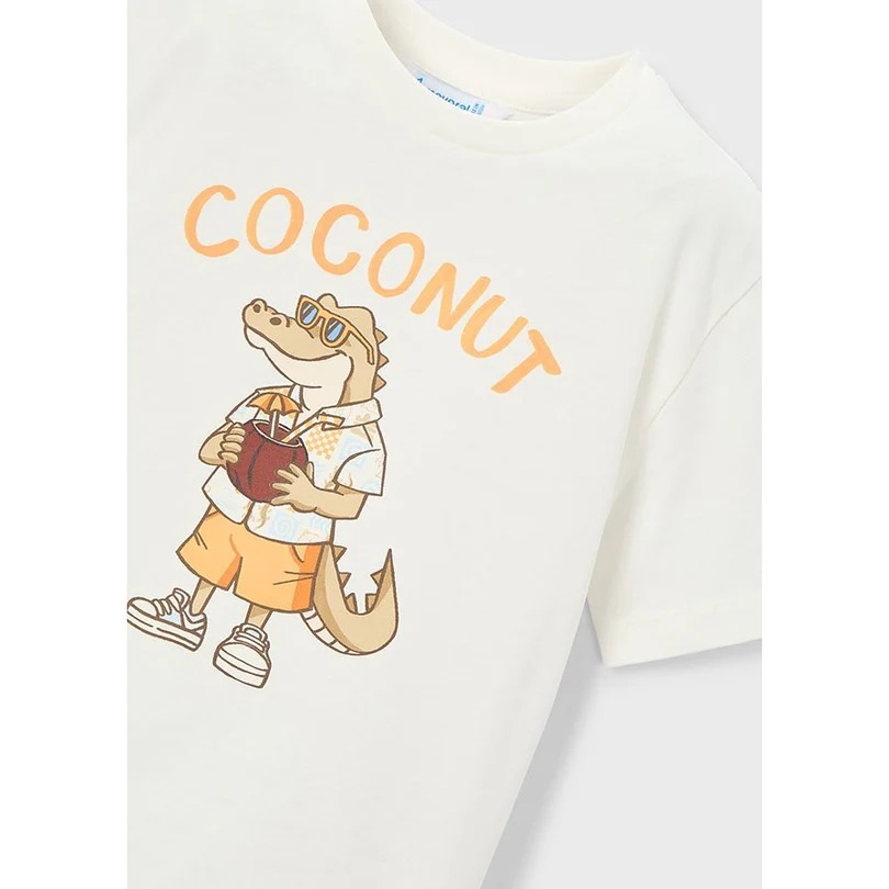 Mayoral Yazlık Erkek Timsah Desenli Kısa Kol T-shirt Ekru