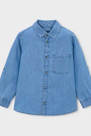 Mayoral - Mayoral Yazlık Erkek Uzun Kol Denim Gömlek Mavi