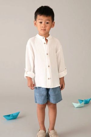 Mayoral Yazlık Erkek Uzun Kol Müslin Gömlek Ekru - Thumbnail