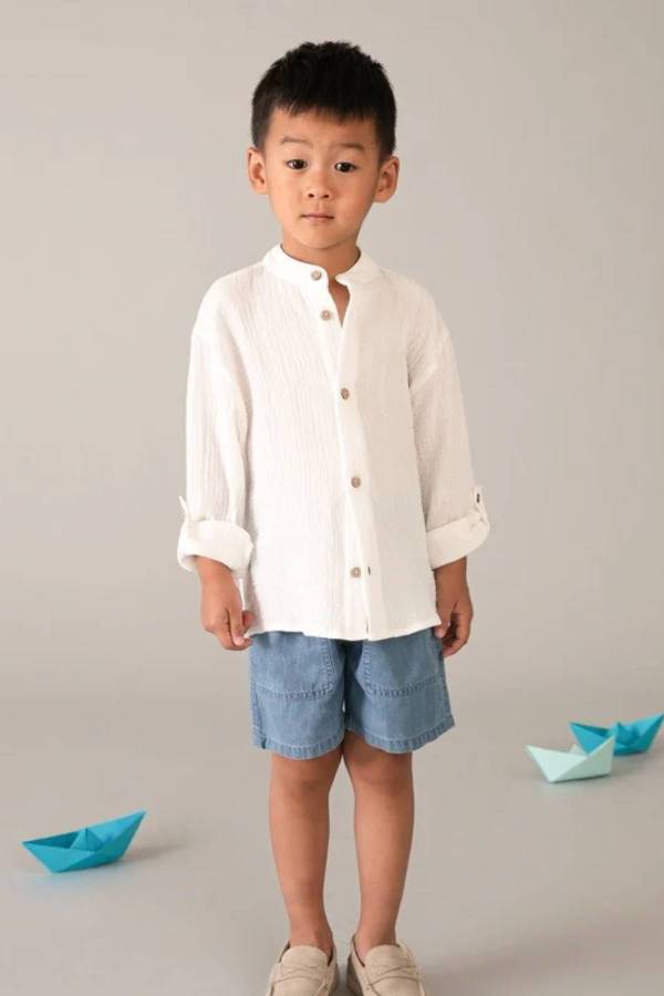 Mayoral Yazlık Erkek Uzun Kol Müslin Gömlek Ekru