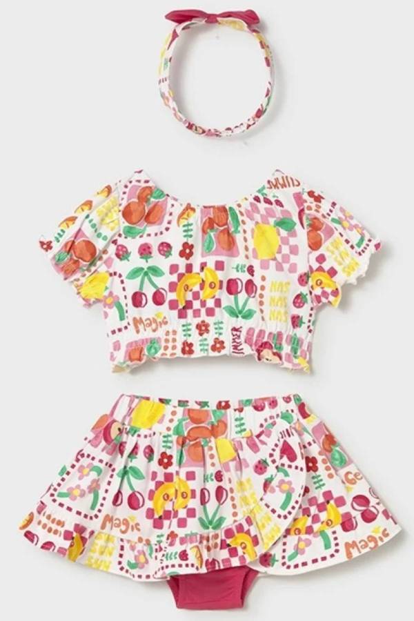 Mayoral Yazlık Kız Bebek Bluz Etek Bandana 3'lü Set