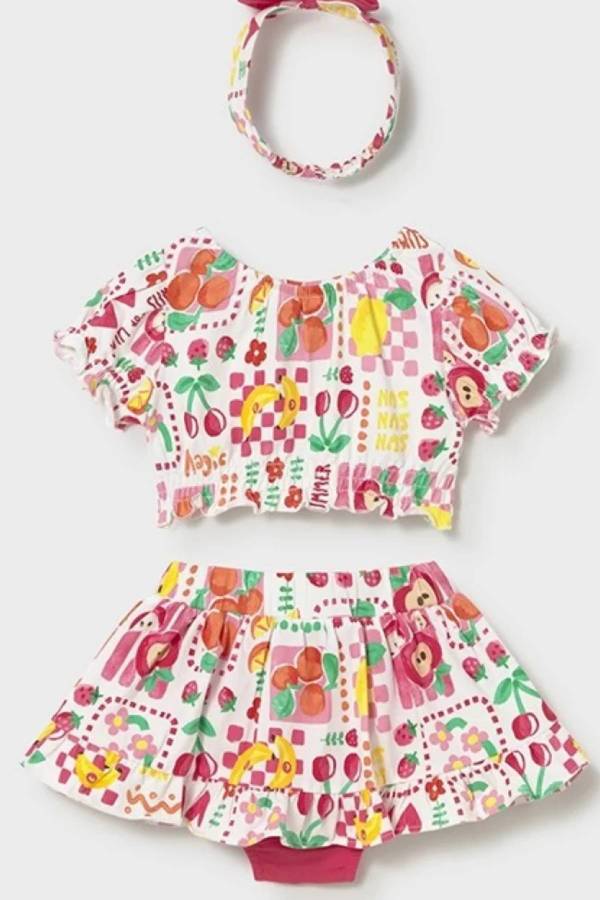 Mayoral Yazlık Kız Bebek Bluz Etek Bandana 3'lü Set