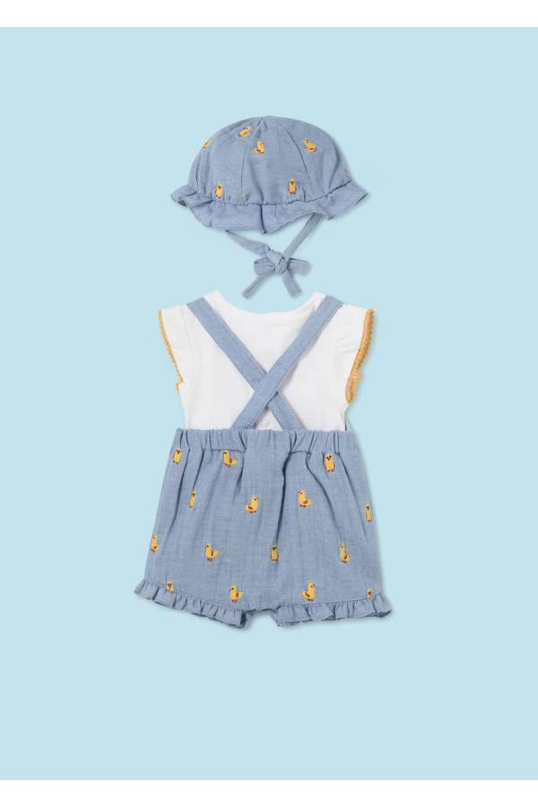 Mayoral Yazlık Kız Bebek Bluz Kısa Tulum Şapka Set Mavi