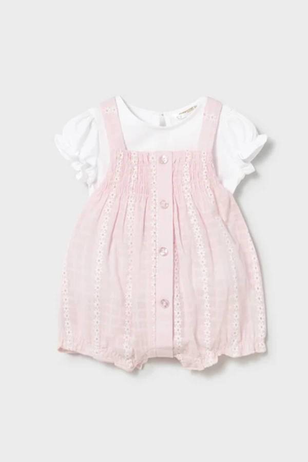 Mayoral Yazlık Kız Bebek Bluz Kısa Tulum Set Pembe