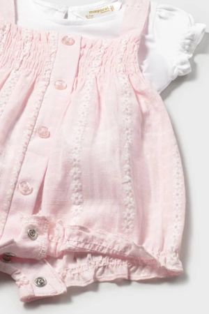 Mayoral Yazlık Kız Bebek Bluz Kısa Tulum Set Pembe - Thumbnail