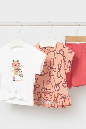 Mayoral - Mayoral Yazlık Kız Bebek Bluz Şort 3'lü Set Turuncu