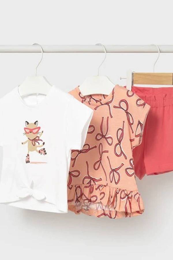 Mayoral Yazlık Kız Bebek Bluz Şort 3'lü Set Turuncu