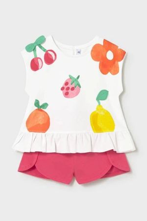 Mayoral - Mayoral Yazlık Kız Bebek Bluz Şort Set Beyaz