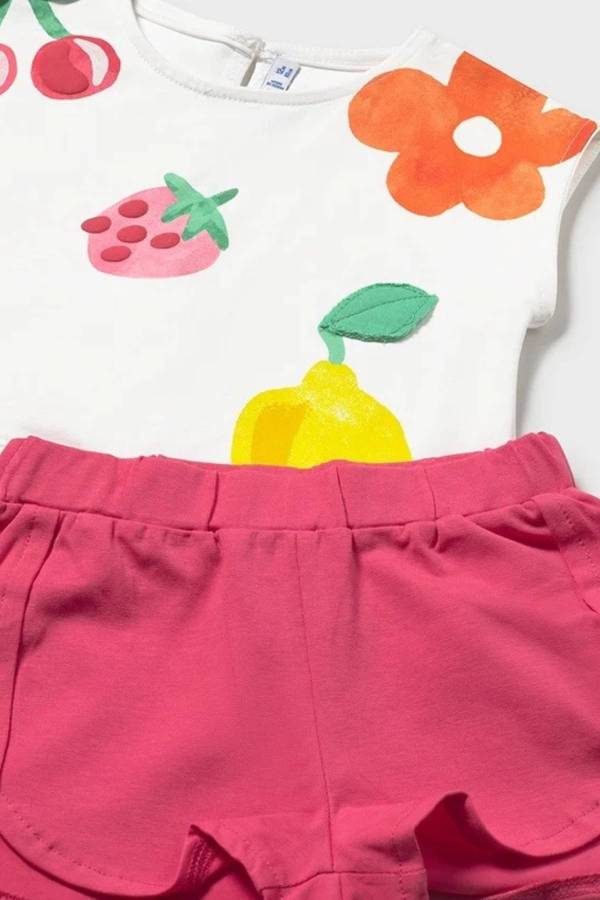 Mayoral Yazlık Kız Bebek Bluz Şort Set Beyaz