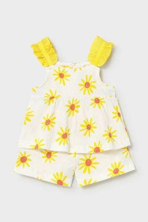 Mayoral - Mayoral Yazlık Kız Bebek Bluz Şort Set Sarı