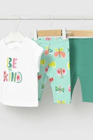 Mayoral - Mayoral Yazlık Kız Bebek Bluz Tayt 3'lü Set Yeşil