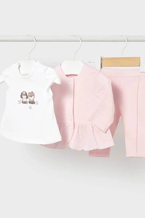 Mayoral Yazlık Kız Bebek Bluz Tayt Ceket 3'lü Set Pembe