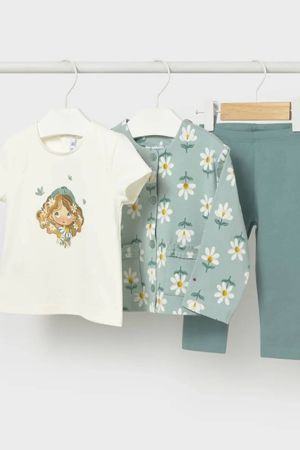 Mayoral - Mayoral Yazlık Kız Bebek Bluz Tayt Ceket 3'lü Set Yeşil