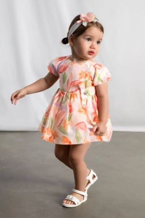 Mayoral - Mayoral Yazlık Kız Bebek Çiçek Desenli Elbise Pembe