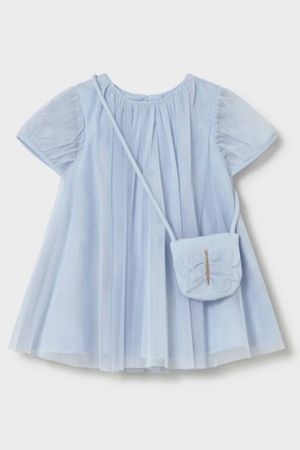 Mayoral - Mayoral Yazlık Kız Bebek Elbise Çanta Set Mavi