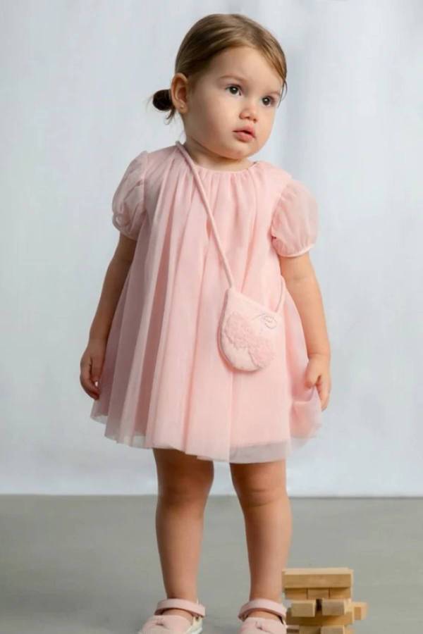 Mayoral Yazlık Kız Bebek Elbise Çanta Set Pembe